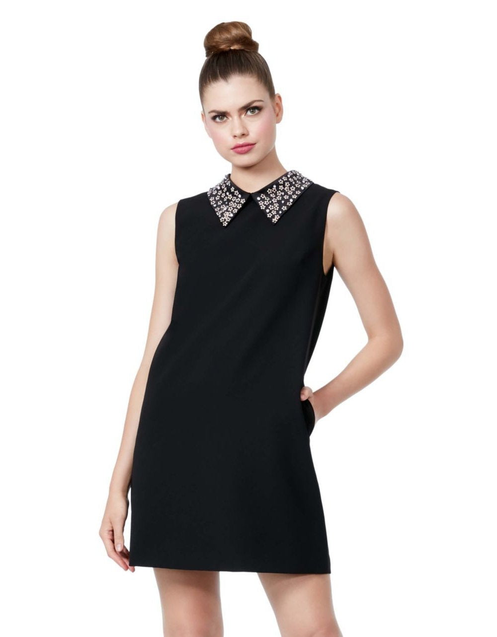 EMBELLISHED COLLAR BLACK SHIFT DRESS BLACK | RE:LUV