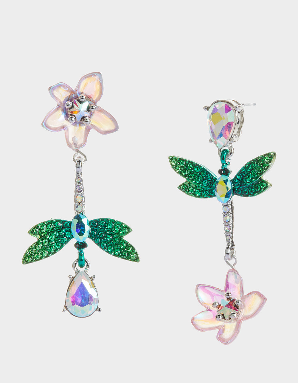 GARDEN GLAM DRAGONFLY FLOWER LINEAR EARRINGS BLUE