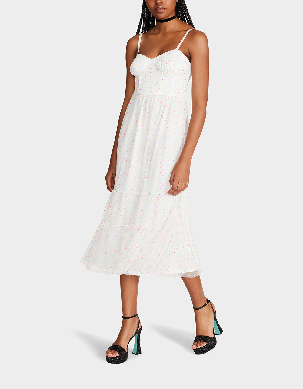 GARDEN VIBES CORSET MIDI DRESS WHITE MULTI