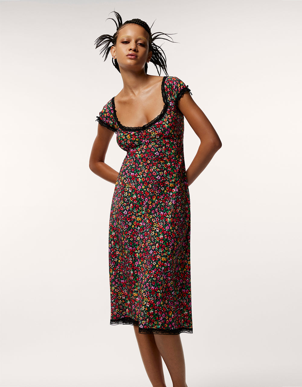 MALIBU MIDI DRESS BLACK DITSY FLORAL