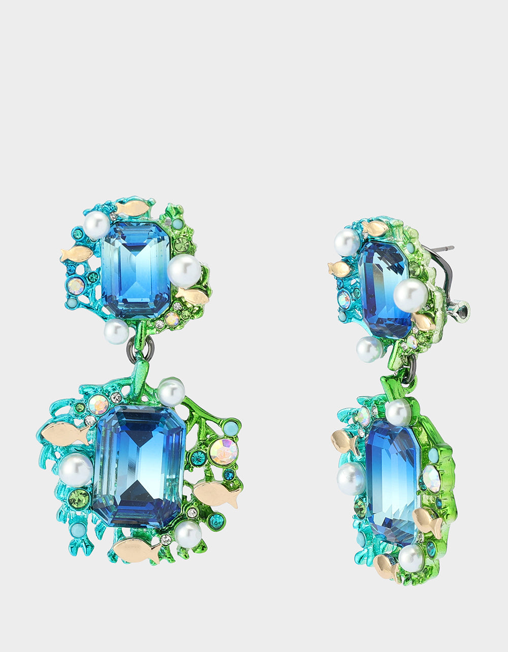 MERMAID JEWELS STONE DOUBLE DROP EARRINGS BLUE